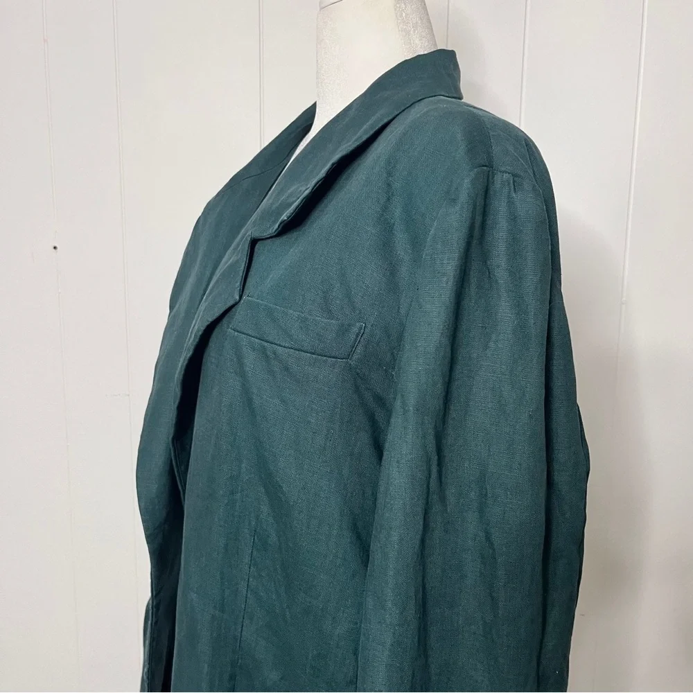 Lord & Taylor 100% Linen Unlined Blazer Longline Dark Green Size 18W Career